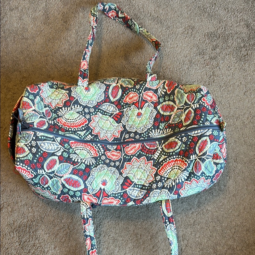 Vera Bradley Red and Green Quilted Travel Bag with Paisley Design